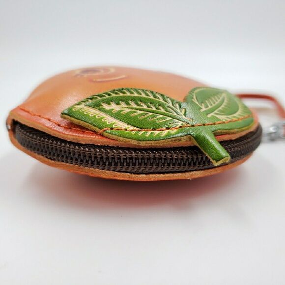 ORANGE FRUIT Pendant Jewelry Pouch Handmade Leather Whimsy Gift Zip Coin Purse - Picture 6 of 13